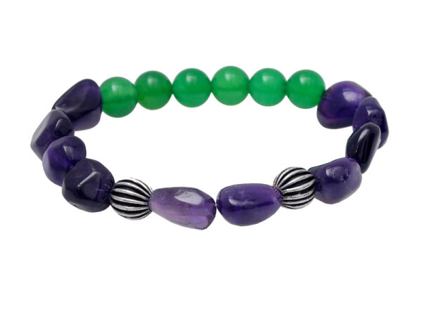 Amethyst & Green Onyx Gemstone Beaded Flexible Bracelet BS-1076