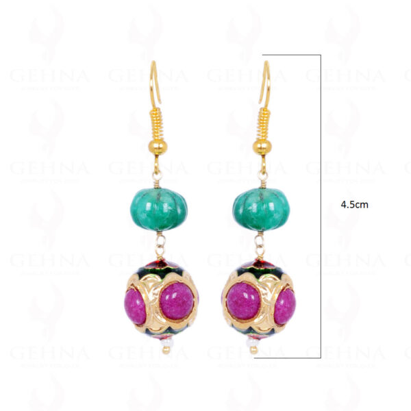 Emerald Gemstone Bead With Ruby Studded Jadau Ball Earrings LE01-1076