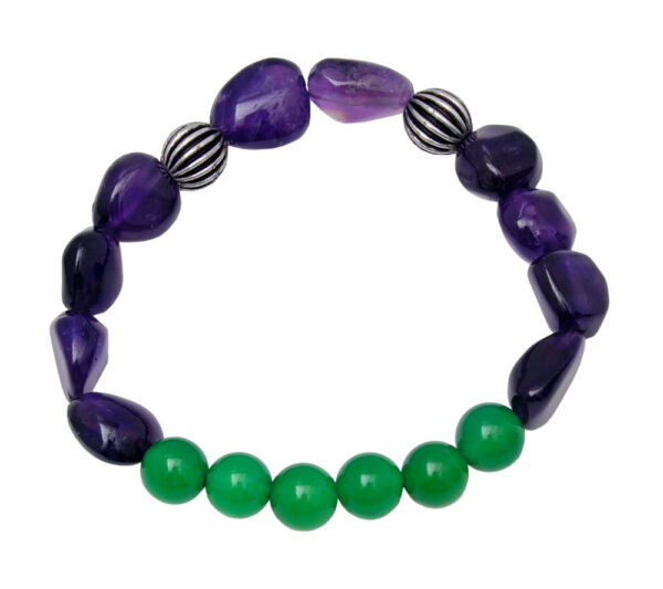 Amethyst & Green Onyx Gemstone Beaded Flexible Bracelet BS-1076