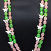 2 Rows Necklace Of Rose Quartz & Prehnite With Butterfly Spacer Beads FN-1076