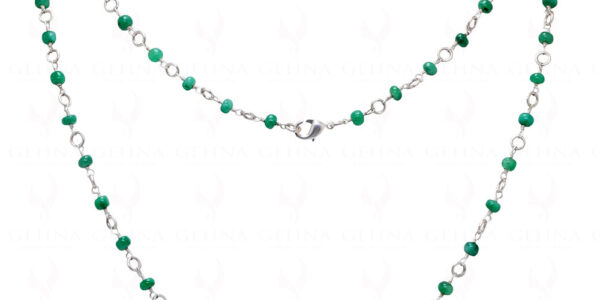 Emerald Gemstone Knotted Bead Chain In .925 Sterling Silver CP-1076