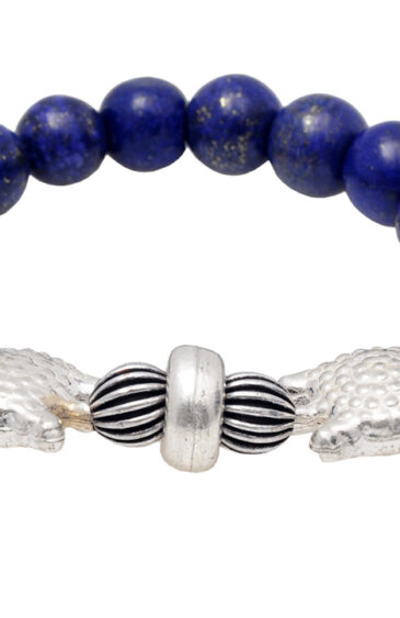 Lapis Lazuli Gemstone Beaded Flexible Bracelet With Silver Elements BS-1077