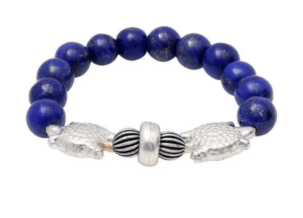 Lapis Lazuli Gemstone Beaded Flexible Bracelet With Silver Elements BS-1077