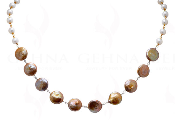Golden & White Sea Water Pearl Chain In .925 Sterling Silver Cm1077