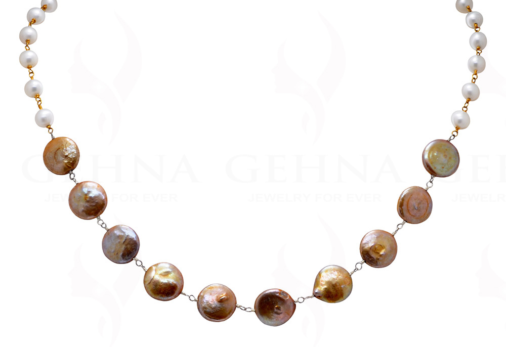 Golden & White Sea Water Pearl Chain In .925 Sterling Silver Cm1077