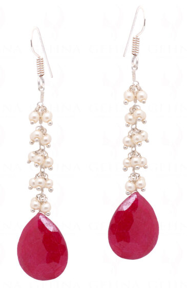 Pearl & Ruby Almond Earrings Made In .925 Sterling Silver ES-1077