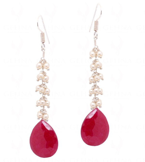 Pearl & Ruby Almond Earrings Made In .925 Sterling Silver ES-1077