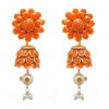 Orange Carnelian, White Sapphire & Pearl Studded Pachi Earrings FE-1077
