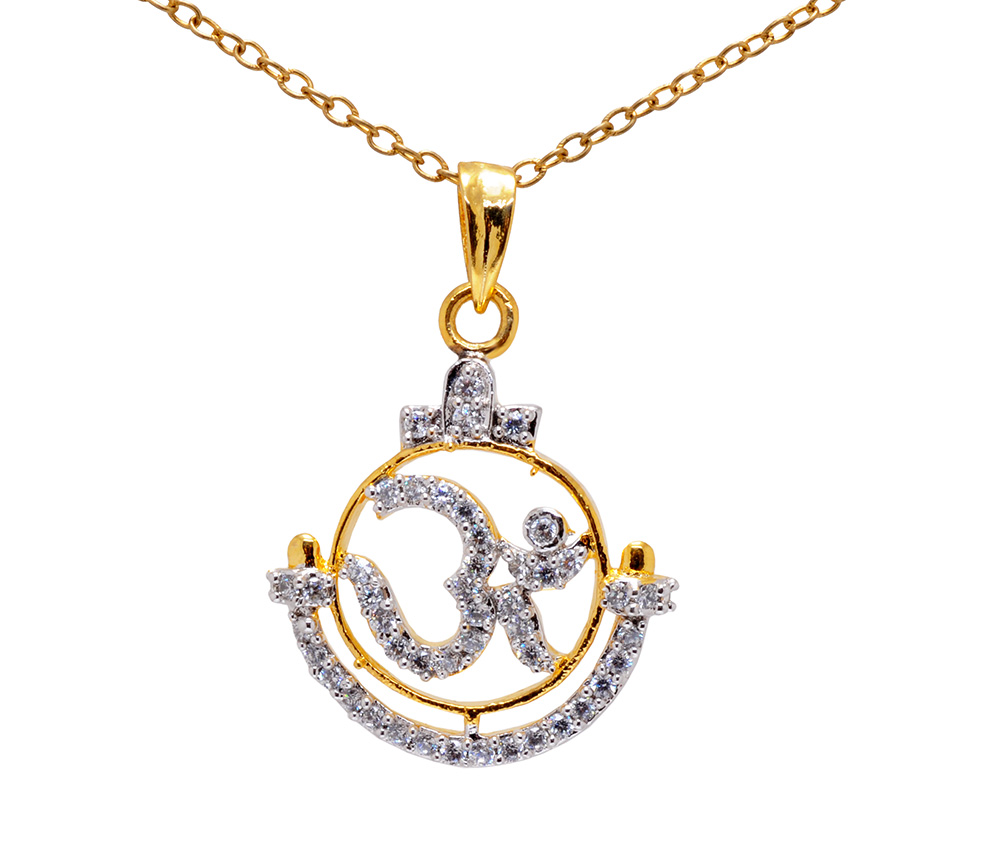 Enchanting Cubic Zirconia Studded Spiritual Om Pendant Unisex FP-1077