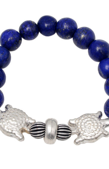 Lapis Lazuli Gemstone Beaded Flexible Bracelet With Silver Elements BS-1077
