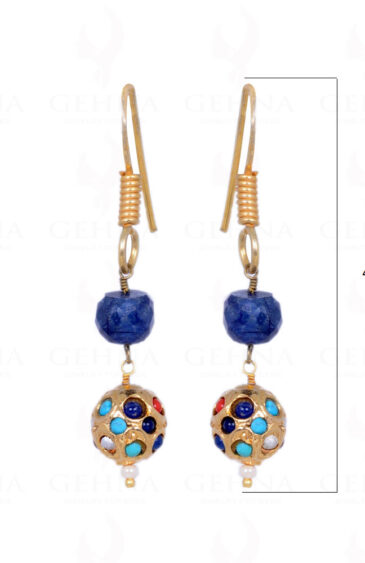 Blue Sapphire Bead With Navaratna Stone Studded Jadau Bead Earrings LE01-1077