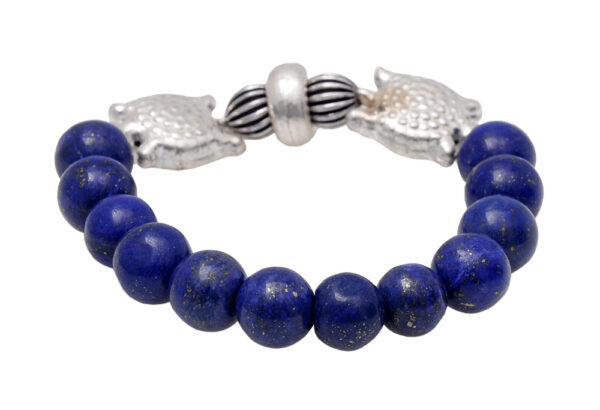 Lapis Lazuli Gemstone Beaded Flexible Bracelet With Silver Elements BS-1077