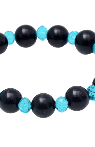 Black Onyx & Blue Topaz Gemstone Beaded Flexible Bracelet BS-1078