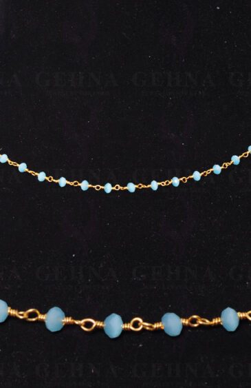 Blue Chalcedony Stone Faceted Bead Chain .925 Sterling Silver CS-1078