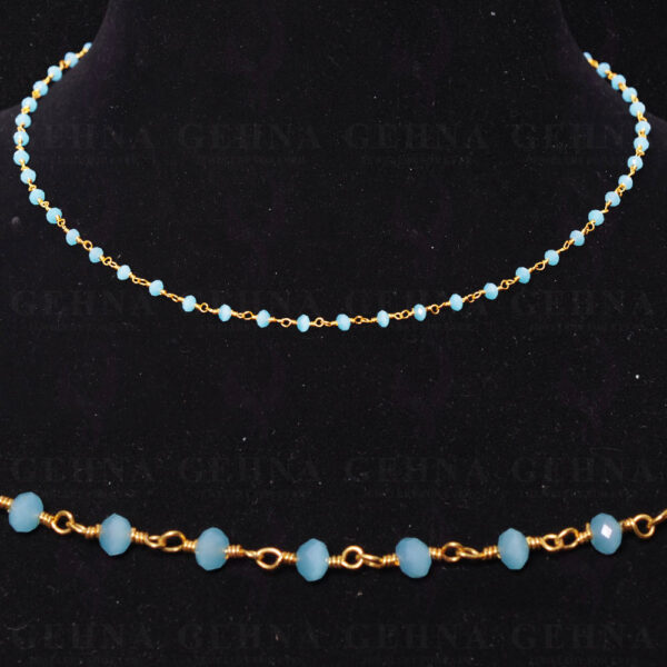 Blue Chalcedony Stone Faceted Bead Chain .925 Sterling Silver CS-1078