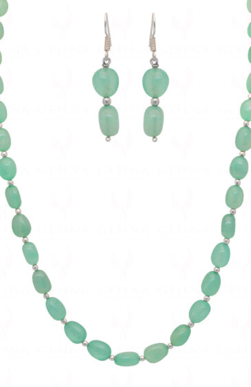 Necklace Set Of Sea Green Aquamarine Tumbles With Silver Plated Elements FN-1078