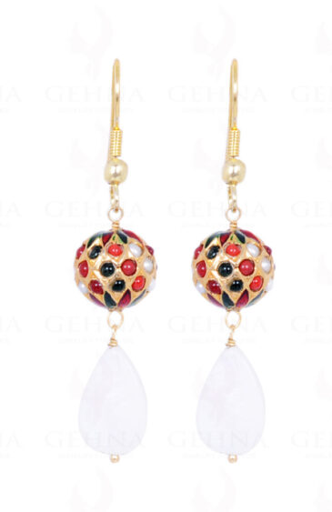 Mother Of Pearl Bead Earrings With Navaratna Ball LE01-1078