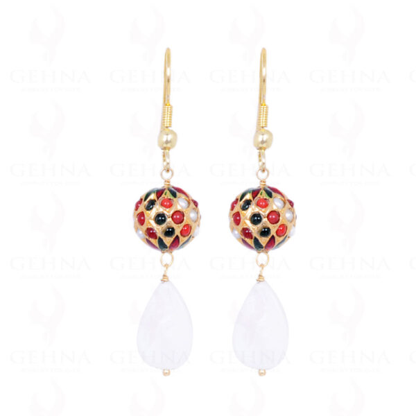 Mother Of Pearl Bead Earrings With Navaratna Ball LE01-1078