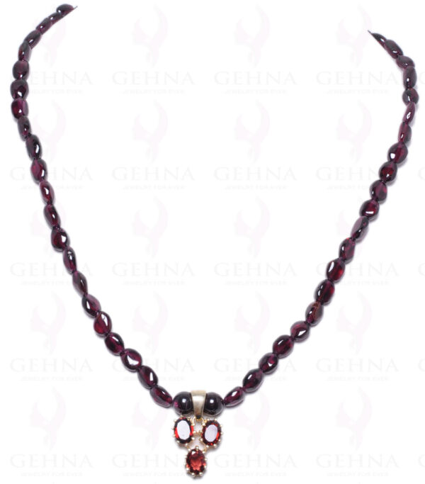 Red Garnet Gemstone Pendant & Earring Set With Oval Shaped Bead Necklace NS-1078