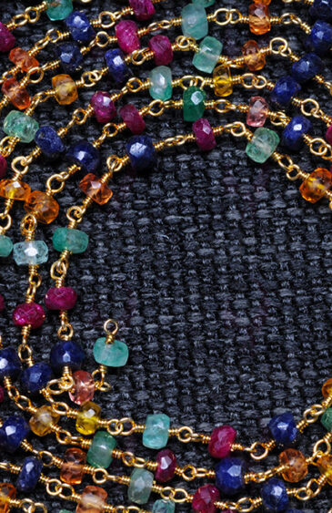 79″ Inch Long Emerald, Ruby, Sapphire Beaded Chain CP-1078