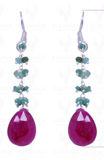 Emerald & Ruby Almond Earrings Made In 925 Sterling Silver ES-1078