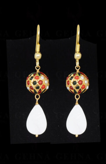 Mother Of Pearl Bead Earrings With Navaratna Ball LE01-1078