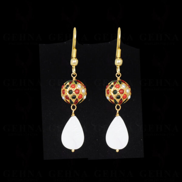 Mother Of Pearl Bead Earrings With Navaratna Ball LE01-1078