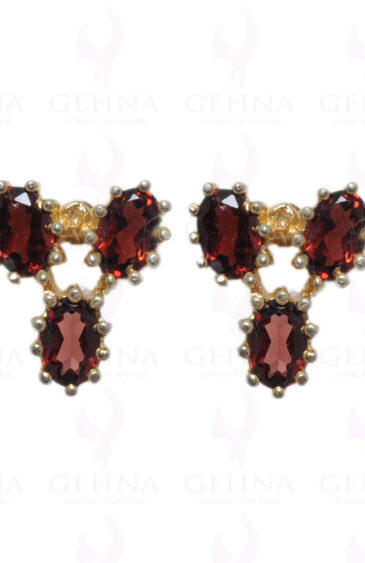Red Garnet Gemstone Pendant & Earring Set With Oval Shaped Bead Necklace NS-1078
