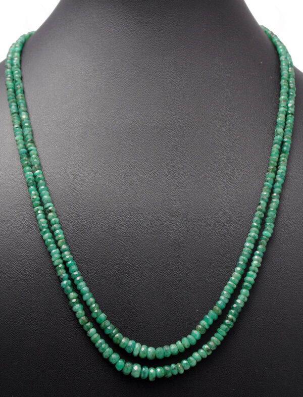 2 Rows Of Natural Emerald Gemstone Round Faceted Bead Strand NP-1078