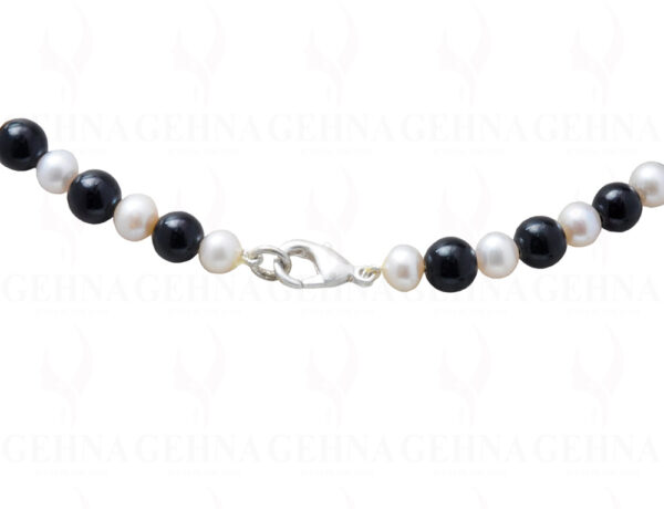 Pearl & Black Spinel Bead With Black Spinel Studded Silver Pendant NM-1078