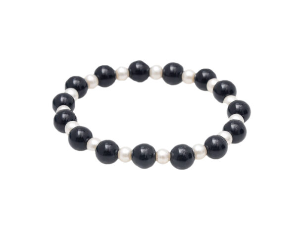 Pearl & Black Onyx Gemstone Beaded Flexible Bracelet BS-1079