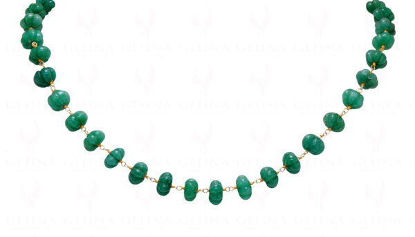 Green Color Emerald Melon Shaped Bead Chain In .925 Silver CP-1079