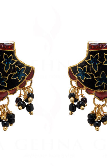 Black Onyx Studded With Blue & Red Color Enamel Work Earrings FE-1079