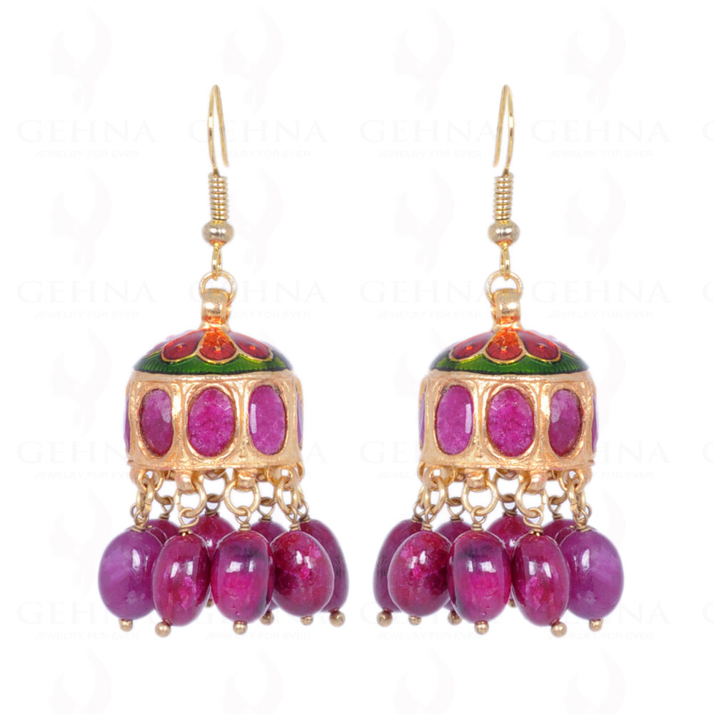Ruby Gemstone Bead With Ruby Studded Jhumki Style Earrings LE01-1079