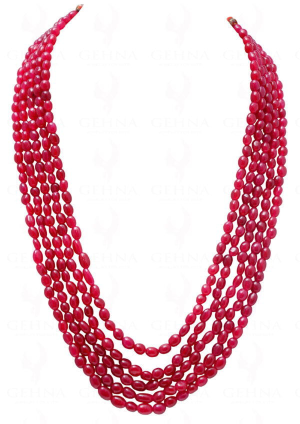 5 Rows Of Ruby Gemstone Oval Shaped Bead Necklace NP-1079