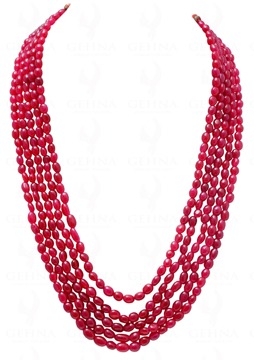 5 Rows Of Ruby Gemstone Oval Shaped Bead Necklace NP-1079