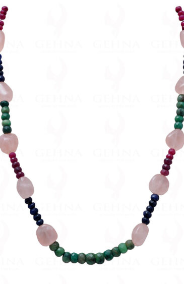 Emerald, Ruby, Blue Sapphire & Rose Quartz Gemstone Bead Necklace NS-1079