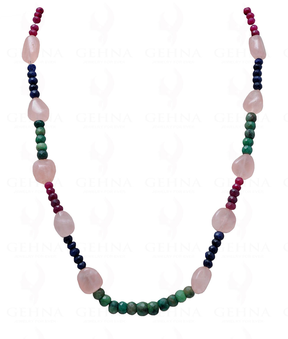 Emerald, Ruby, Blue Sapphire & Rose Quartz Gemstone Bead Necklace NS-1079