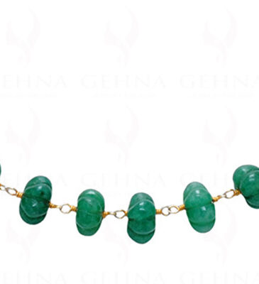 Green Color Emerald Melon Shaped Bead Chain In .925 Silver CP-1079