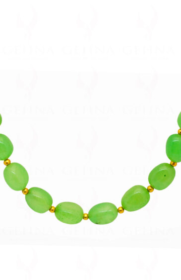Necklace Set Of Prehnite Tumble Shaped Bead With Gold Plated Elements FN-1079
