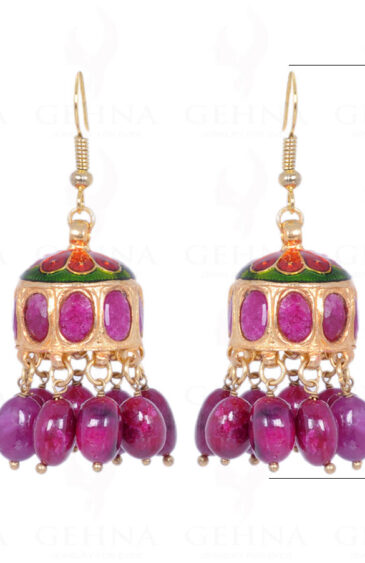 Ruby Gemstone Bead With Ruby Studded Jhumki Style Earrings LE01-1079