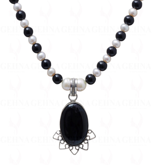 Pearl & Black Spinel Gemstone Bead With Black Spinel Studded Pendant NM-1079