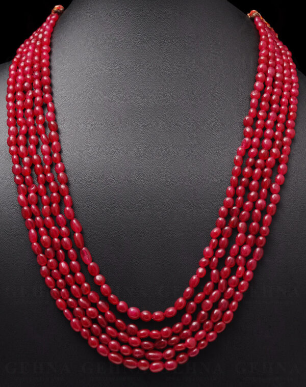 5 Rows Of Ruby Gemstone Oval Shaped Bead Necklace NP-1079