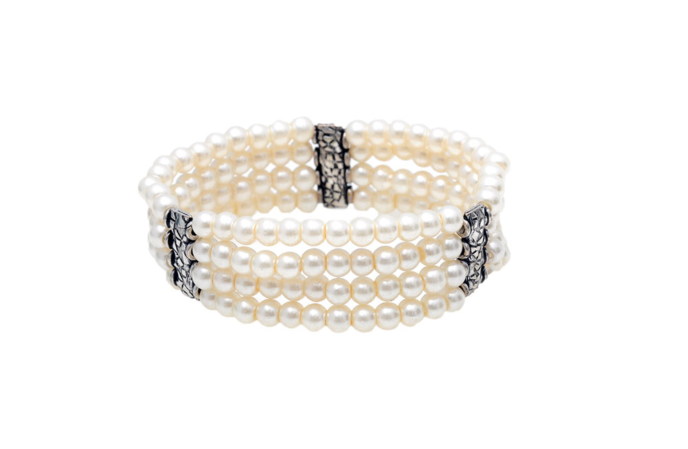4 Rows Of Pearl Gemstone Beaded Flexible Bracelet BS-1080