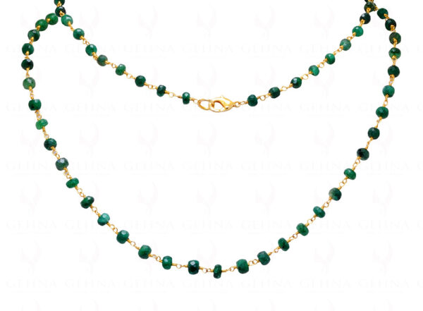 Emerald Gemstone Faceted Bead Chain Knotted In .925 Sterling Silver CP-1080