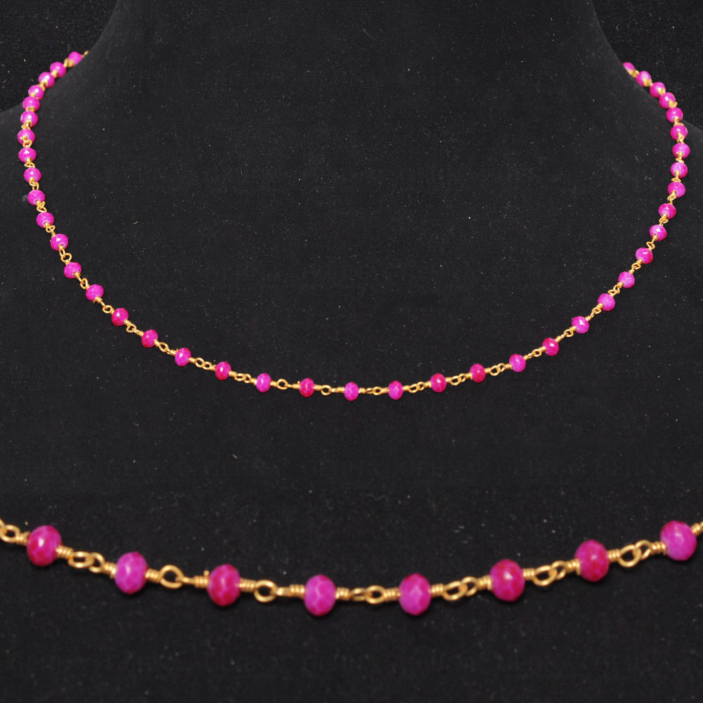 Pink Chalcedony Stone Faceted Bead Chain .925 Sterling Silver CS-1080