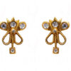 Simulated Diamond Studded Yellow Gold Plated Bow Shape Earrings FE-1080