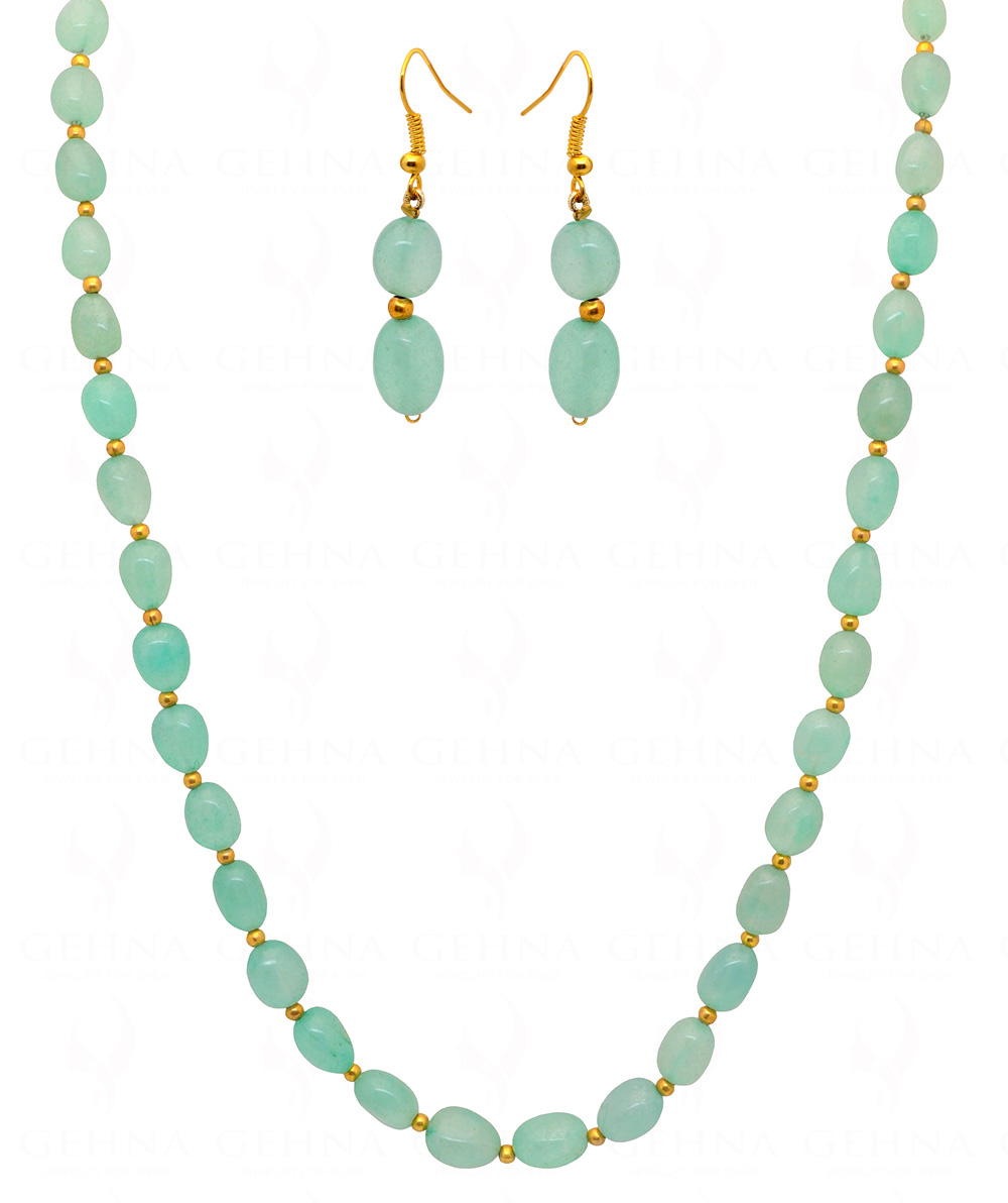 Aquamarine Tumbles With Gold Plated Spacer Bead Necklace Earrings FN-1080