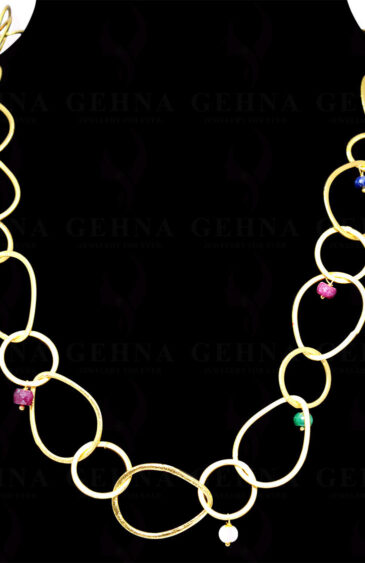 Emerald , Ruby & Pearl Chain In .925 Sterling Silver Cm1080