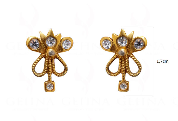 Simulated Diamond Studded Yellow Gold Plated Bow Shape Earrings FE-1080